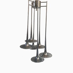 Mid-Century Chromed Steel Ceiling Lamp with 6 Trumpets-VJY-864439