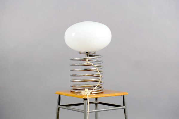 Mid-Century Chromium and Oval Opaline Glass Shade Table Lamp from De Nieuwe Honsel-CIP-623046