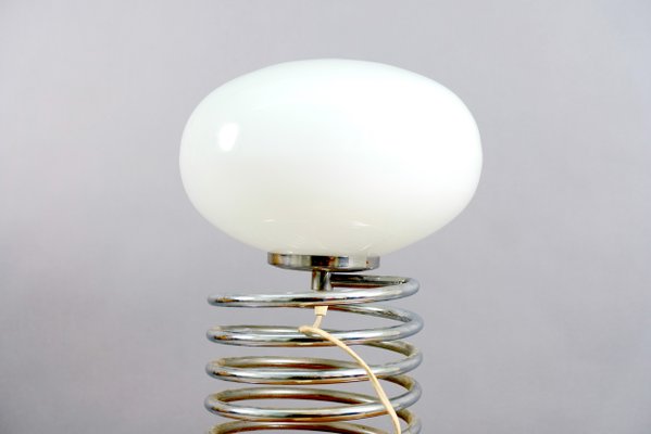 Mid-Century Chromium and Oval Opaline Glass Shade Table Lamp from De Nieuwe Honsel-CIP-623046