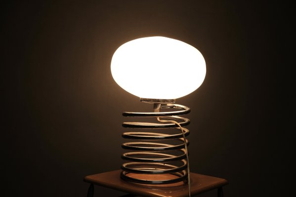 Mid-Century Chromium and Oval Opaline Glass Shade Table Lamp from De Nieuwe Honsel-CIP-623046