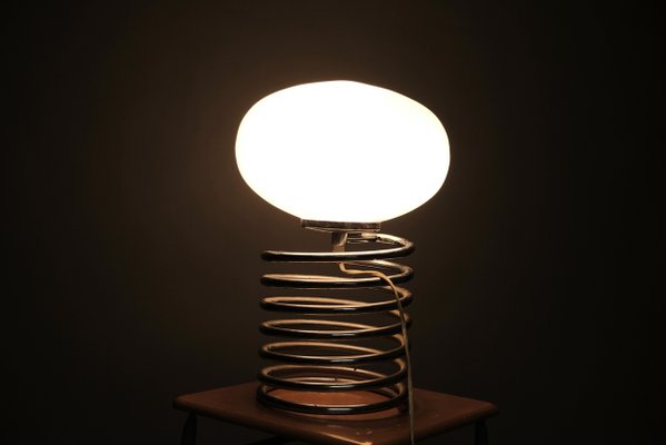 Mid-Century Chromium and Oval Opaline Glass Shade Table Lamp from De Nieuwe Honsel-CIP-623046