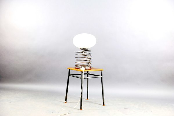 Mid-Century Chromium and Oval Opaline Glass Shade Table Lamp from De Nieuwe Honsel-CIP-623046