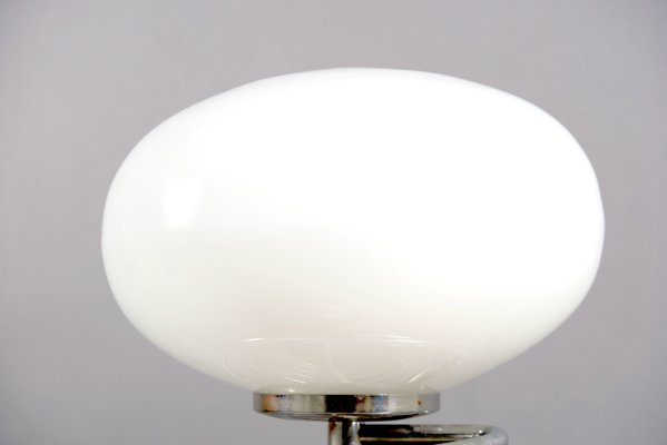 Mid-Century Chromium and Oval Opaline Glass Shade Table Lamp from De Nieuwe Honsel-CIP-623046