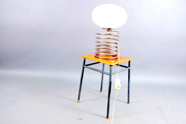 Mid-Century Chromium and Oval Opaline Glass Shade Table Lamp from De Nieuwe Honsel-CIP-623046