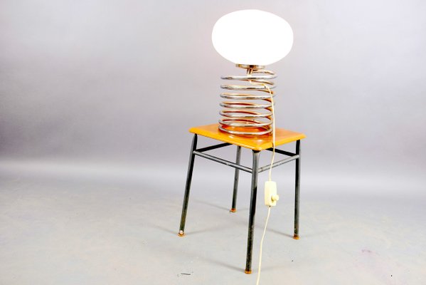 Mid-Century Chromium and Oval Opaline Glass Shade Table Lamp from De Nieuwe Honsel-CIP-623046