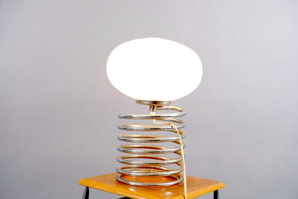 Mid-Century Chromium and Oval Opaline Glass Shade Table Lamp from De Nieuwe Honsel-CIP-623046