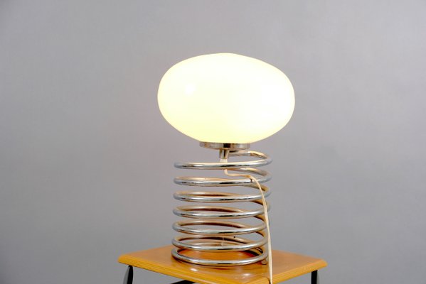 Mid-Century Chromium and Oval Opaline Glass Shade Table Lamp from De Nieuwe Honsel-CIP-623046