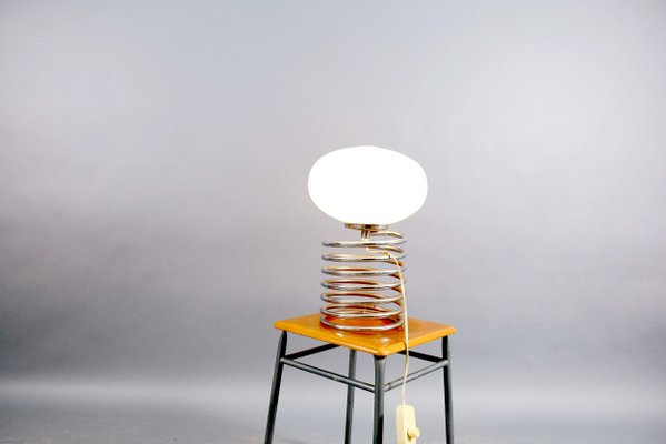 Mid-Century Chromium and Oval Opaline Glass Shade Table Lamp from De Nieuwe Honsel-CIP-623046