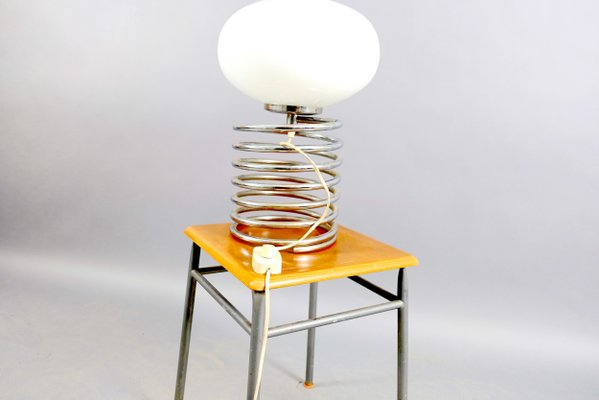 Mid-Century Chromium and Oval Opaline Glass Shade Table Lamp from De Nieuwe Honsel-CIP-623046