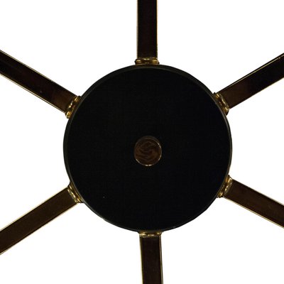 Mid-Century Circular Gold White Brass and Glass Ceiling Lamp, Italy, 1950s-UZ-862828