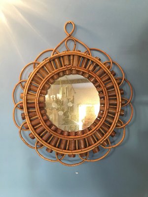 Mid-Century Circular Mirror with Weave Bamboo, 1950s-GGK-702597