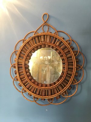 Mid-Century Circular Mirror with Weave Bamboo, 1950s-GGK-702597