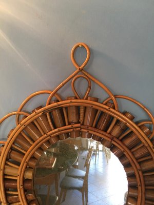 Mid-Century Circular Mirror with Weave Bamboo, 1950s-GGK-702597