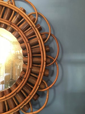 Mid-Century Circular Mirror with Weave Bamboo, 1950s-GGK-702597