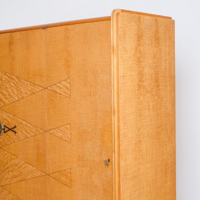 Mid-Century Closet in Wood with Marquetry Work and Brass Shooters, France, 1960s-ZFJ-1804050