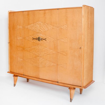 Mid-Century Closet in Wood with Marquetry Work and Brass Shooters, France, 1960s-ZFJ-1804050