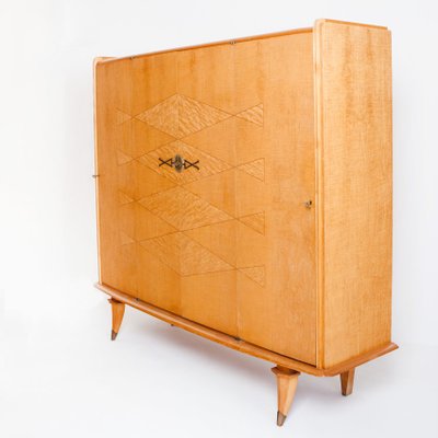 Mid-Century Closet in Wood with Marquetry Work and Brass Shooters, France, 1960s-ZFJ-1804050