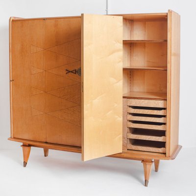 Mid-Century Closet in Wood with Marquetry Work and Brass Shooters, France, 1960s-ZFJ-1804050