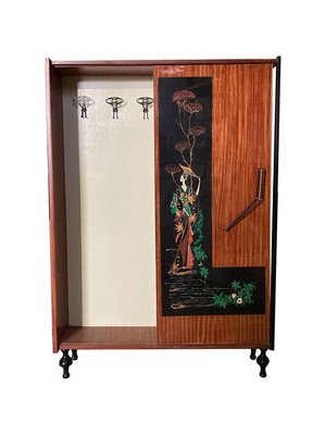 Mid-Century Coat Rack Cabinet With Chinoiserie Decor-GGK-841233