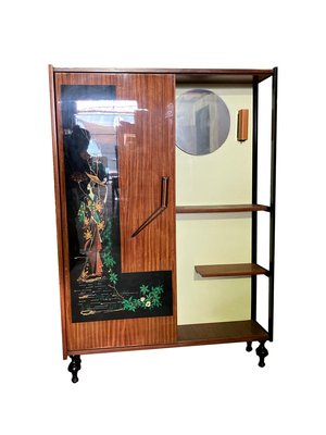 Mid-Century Coat Rack Cabinet With Chinoiserie Decor-GGK-841233