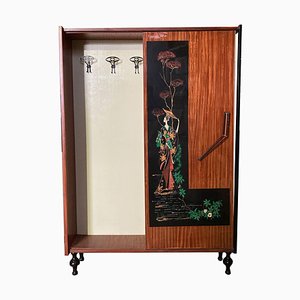 Mid-Century Coat Rack Cabinet With Chinoiserie Decor-GGK-841233