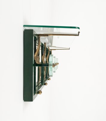 Mid-Century Coat Rack Shelf in Mirror, Brass & Glass attributed to Cristal Art, Italy, 1950s-LYQ-1824133