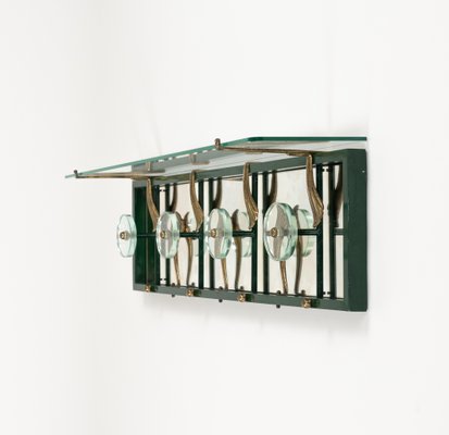 Mid-Century Coat Rack Shelf in Mirror, Brass & Glass attributed to Cristal Art, Italy, 1950s-LYQ-1824133