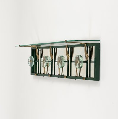 Mid-Century Coat Rack Shelf in Mirror, Brass & Glass attributed to Cristal Art, Italy, 1950s-LYQ-1824133