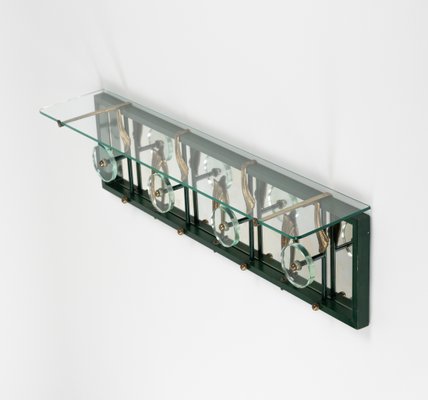 Mid-Century Coat Rack Shelf in Mirror, Brass & Glass attributed to Cristal Art, Italy, 1950s-LYQ-1824133