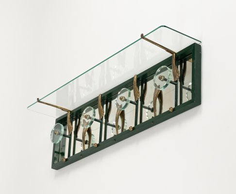 Mid-Century Coat Rack Shelf in Mirror, Brass & Glass attributed to Cristal Art, Italy, 1950s-LYQ-1824133