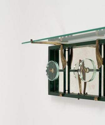 Mid-Century Coat Rack Shelf in Mirror, Brass & Glass attributed to Cristal Art, Italy, 1950s-LYQ-1824133