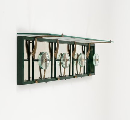 Mid-Century Coat Rack Shelf in Mirror, Brass & Glass attributed to Cristal Art, Italy, 1950s-LYQ-1824133