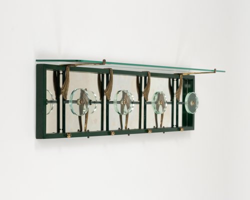 Mid-Century Coat Rack Shelf in Mirror, Brass & Glass attributed to Cristal Art, Italy, 1950s-LYQ-1824133