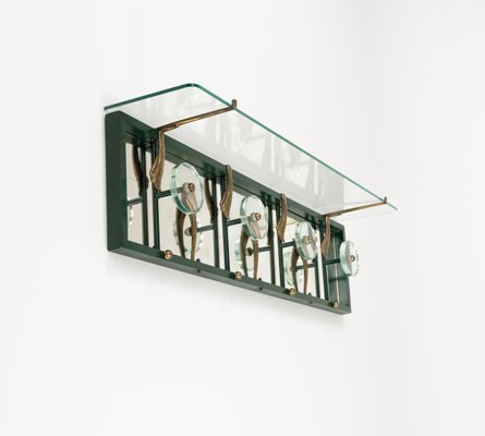 Mid-Century Coat Rack Shelf in Mirror, Brass & Glass attributed to Cristal Art, Italy, 1950s-LYQ-1824133