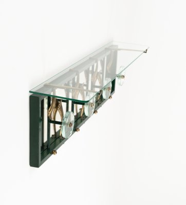 Mid-Century Coat Rack Shelf in Mirror, Brass & Glass attributed to Cristal Art, Italy, 1950s-LYQ-1824133