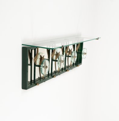 Mid-Century Coat Rack Shelf in Mirror, Brass & Glass attributed to Cristal Art, Italy, 1950s-LYQ-1824133