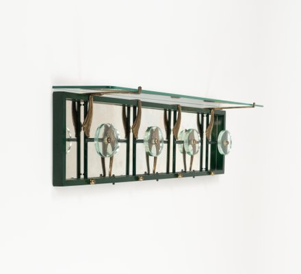 Mid-Century Coat Rack Shelf in Mirror, Brass & Glass attributed to Cristal Art, Italy, 1950s-LYQ-1824133