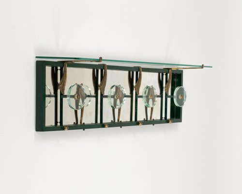 Mid-Century Coat Rack Shelf in Mirror, Brass & Glass attributed to Cristal Art, Italy, 1950s-LYQ-1824133