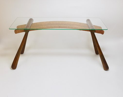 Mid-Century Coffee Occasional Side Table in Maple & Rope by Max Kment, Austria, 1950s-MWV-1706243