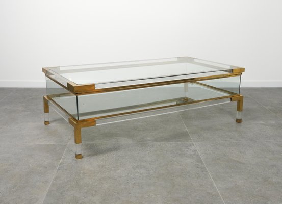 Mid-Century Coffee Table in Brass and Glass by Maison Jansen, 1970s-LYQ-1759976