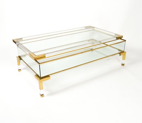 Mid-Century Coffee Table in Brass and Glass by Maison Jansen, 1970s-LYQ-1759976