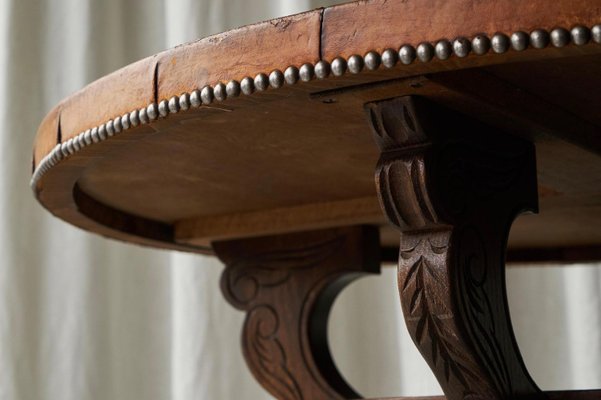 Mid-Century Coffee Table in Wood and Patinated Cognac Leather, 1940s-FEW-2024240