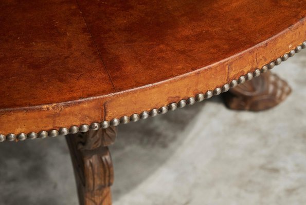 Mid-Century Coffee Table in Wood and Patinated Cognac Leather, 1940s-FEW-2024240