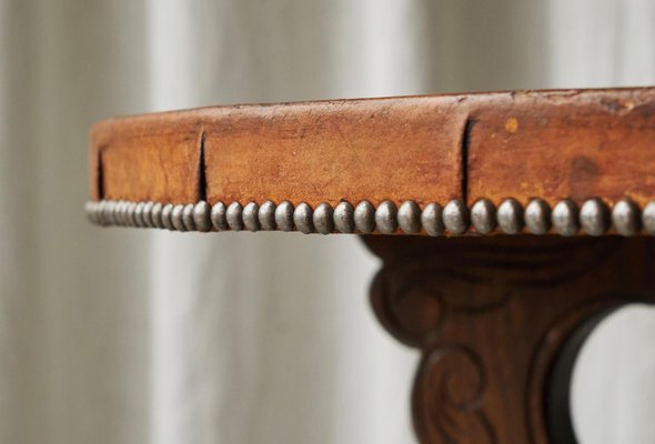 Mid-Century Coffee Table in Wood and Patinated Cognac Leather, 1940s-FEW-2024240