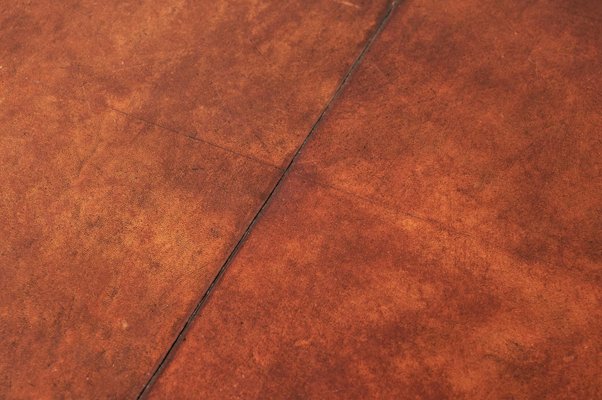 Mid-Century Coffee Table in Wood and Patinated Cognac Leather, 1940s-FEW-2024240