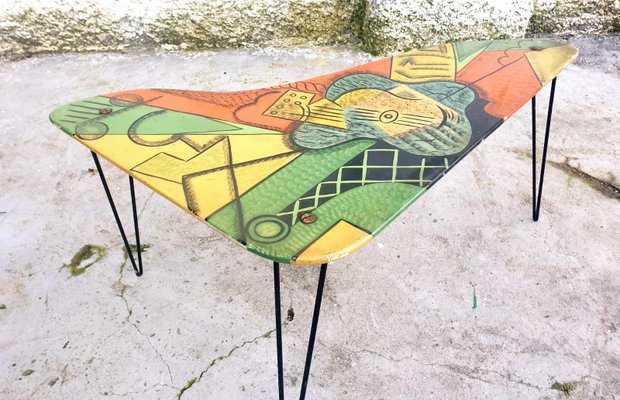 Mid-Century Coffee Table with Picasso Guitar Painting, 1960s-PUG-834157