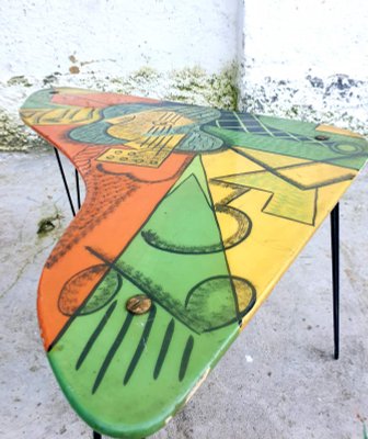 Mid-Century Coffee Table with Picasso Guitar Painting, 1960s-PUG-834157