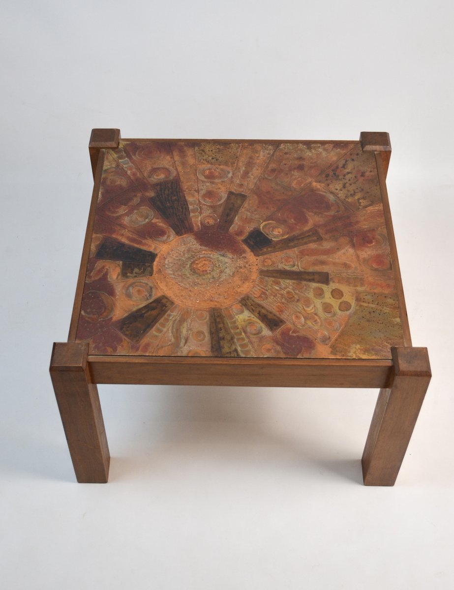 Mid-Century Coffee Table with Worked Copper Top