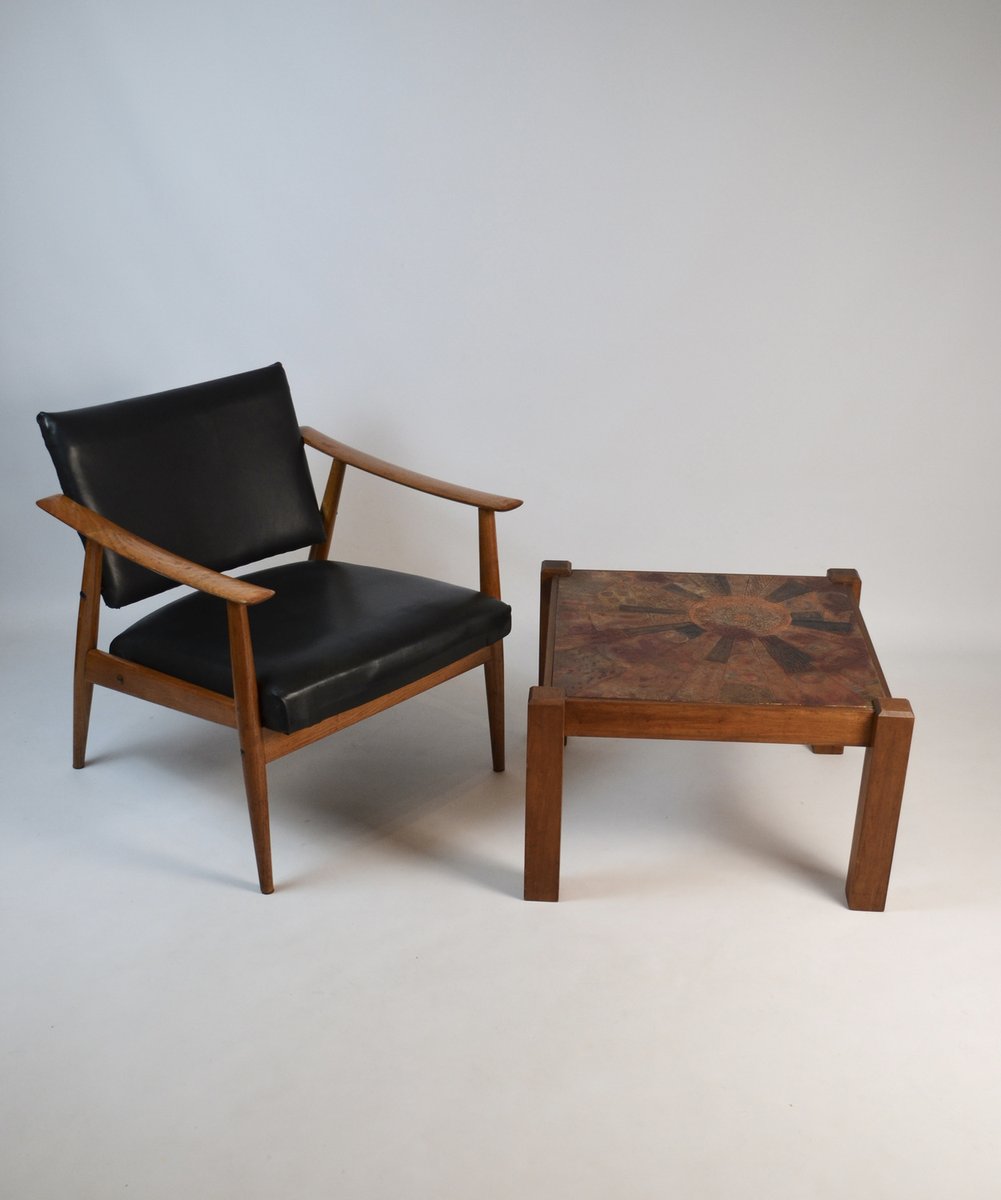 Mid-Century Coffee Table with Worked Copper Top