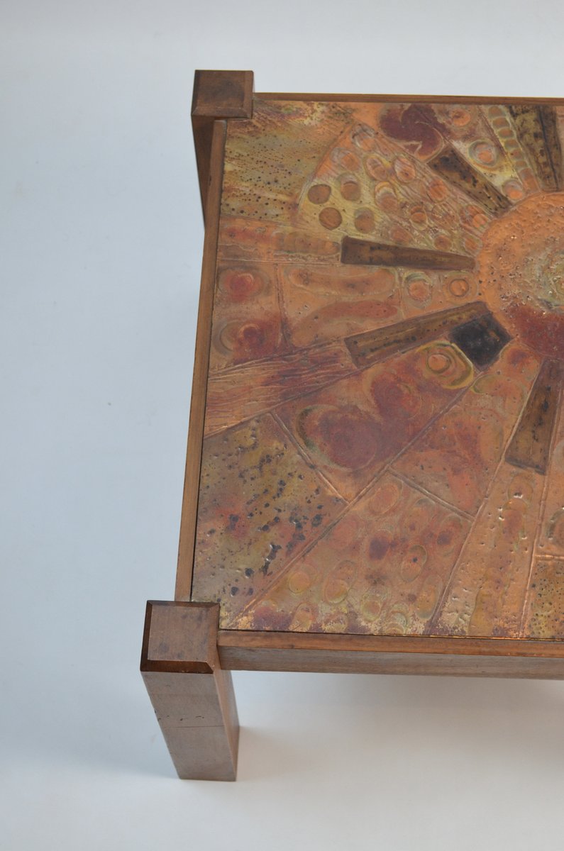 Mid-Century Coffee Table with Worked Copper Top